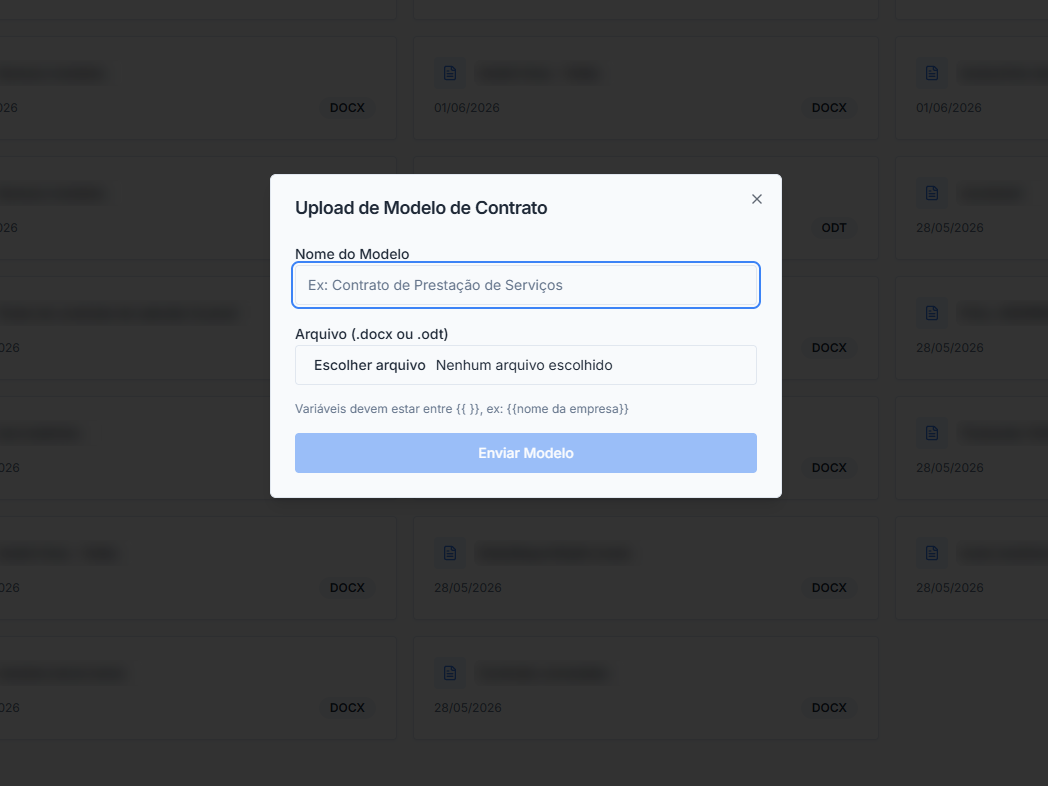 Tela de envio de modelo de contrato