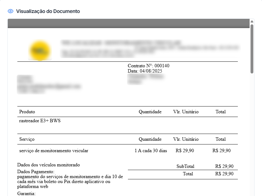 Pré-visualização do contrato preenchido